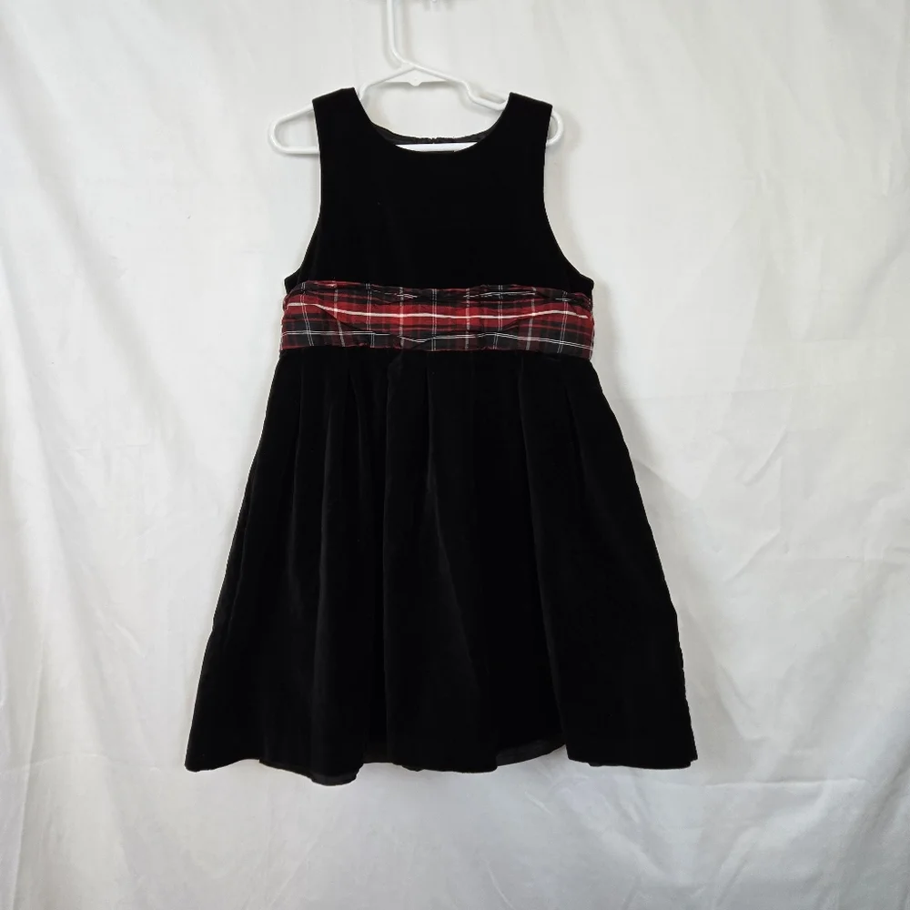 Gymboree Holiday Classics Girls Black Velvet Red Silk Sash Party Dress 8 Vintage
